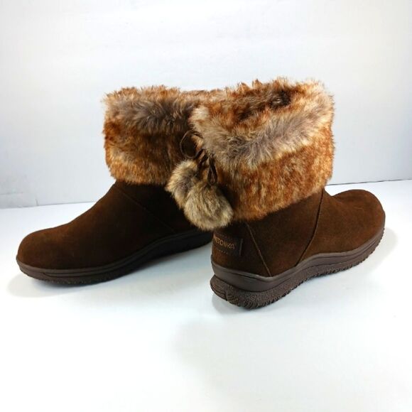 NWOT Minnetonka Somerville Women's Brown Suede Leather Boot Plush Faux Fur 8.... - Picture 3 of 13